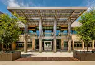 Solar Awning covers the entrance at Stanford Research Park.