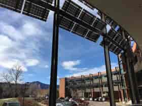 Solarscape Curved LSX Solar Modules provides shade and solar power as seen from inside this UCAR building.