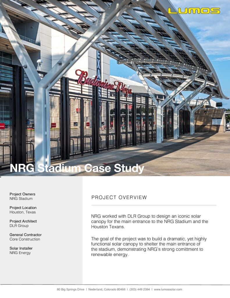 Lumos Solar Case Study on NRG Stadium Solar Canopy and Solar Walkway.