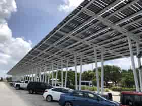 Solar Carport Structure in parking lot of Kiwanis Youth Park in Florida.