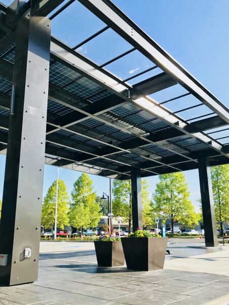 GSX Bifacial Solar Panels cover the entryway canopy at the Interurban Hotel.