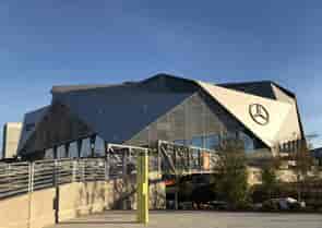 Solar Canopy provides shade and solar power over the entrance of the Mercedes Benz Stadium in Atlanta, GA.