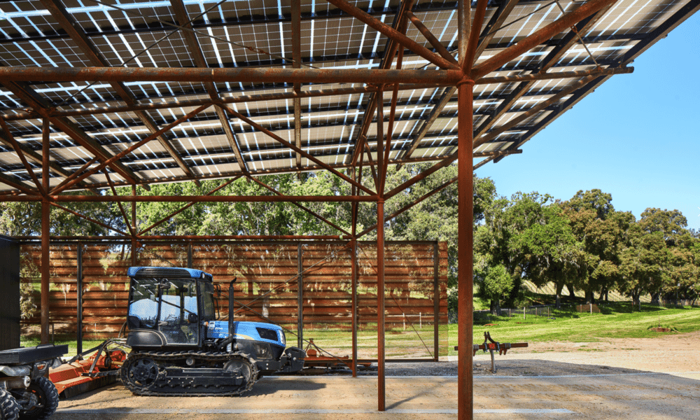 Award winning LSX Solar Structure covers equipment barn