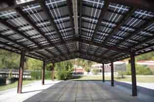 Solar Canopy structure provides shade and solar power for this Community Space