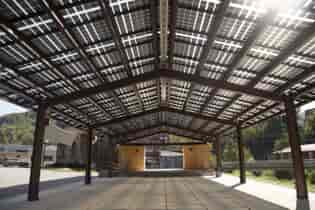 Solar Canopy structure provides shade and solar power for this Community Space