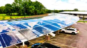 Solar Panel Modules on Carport in parking lot next to park at Marlboro Electric Coop