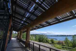 LSX Solar Panel Awning covering outside walkway from building