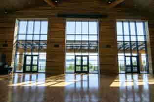 Tulalip Gathering Hall overlooking the Tulalip Baywith gorgeous beams and wood