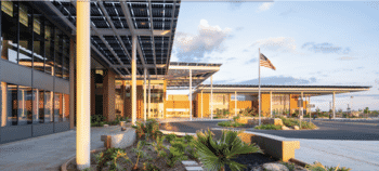 Solar walkway providing shade and power to the entrance of the VA Clinic in Hawaii.